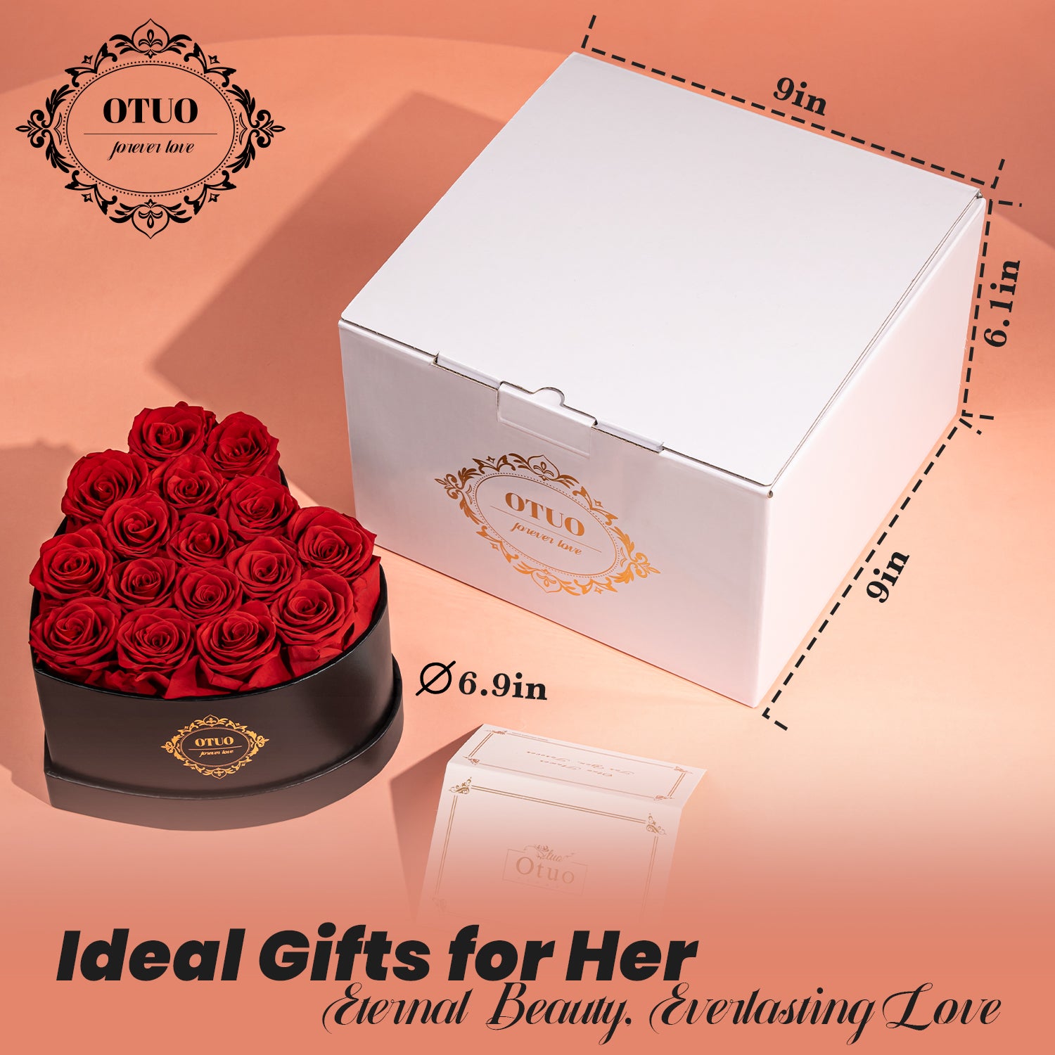 OTUO Preserved Roses in Heart-Shaped Box
