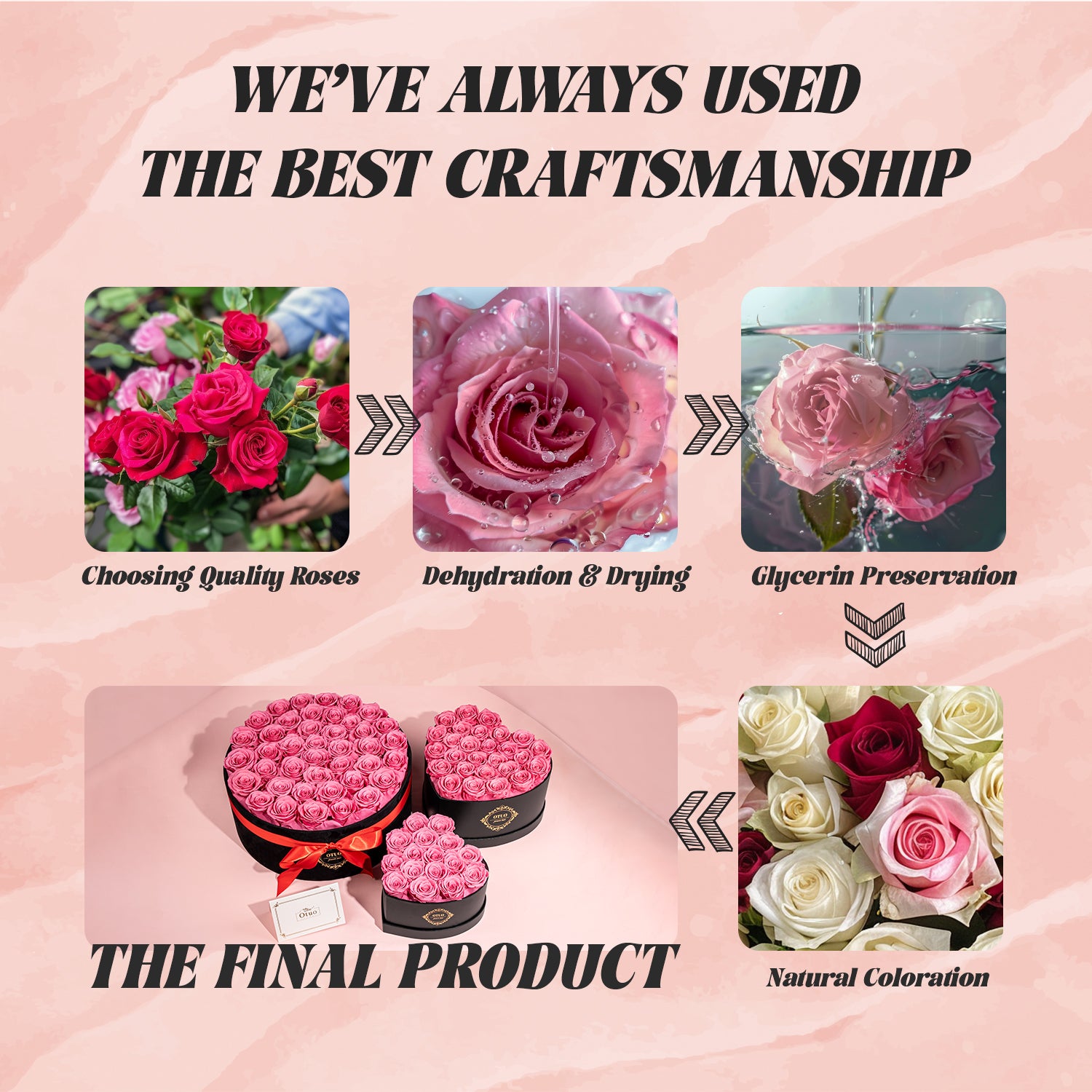 OTUO Preserved Roses in Heart-Shaped Box