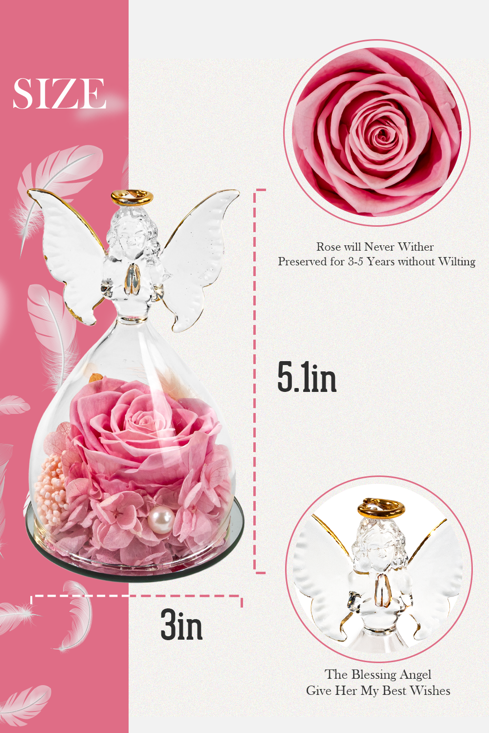 Glass Cover Angel Rose (Medium Size)