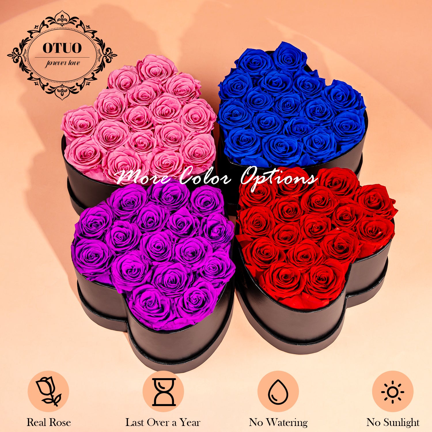 OTUO  Preserved Roses in Heart-Shaped Box
