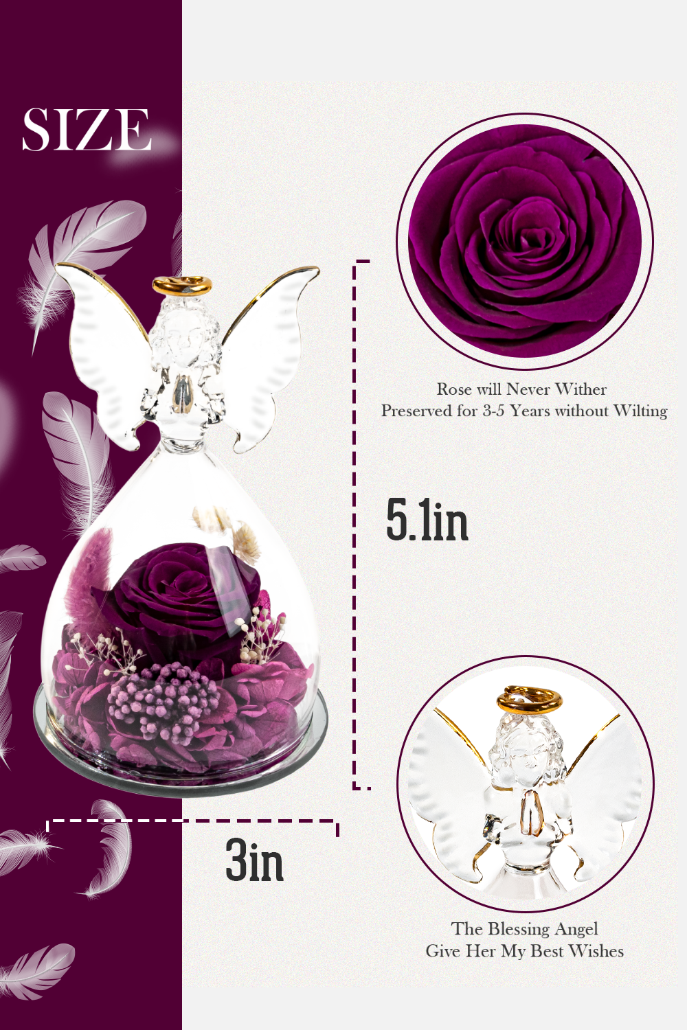 Glass Cover Angel Rose (Medium Size)