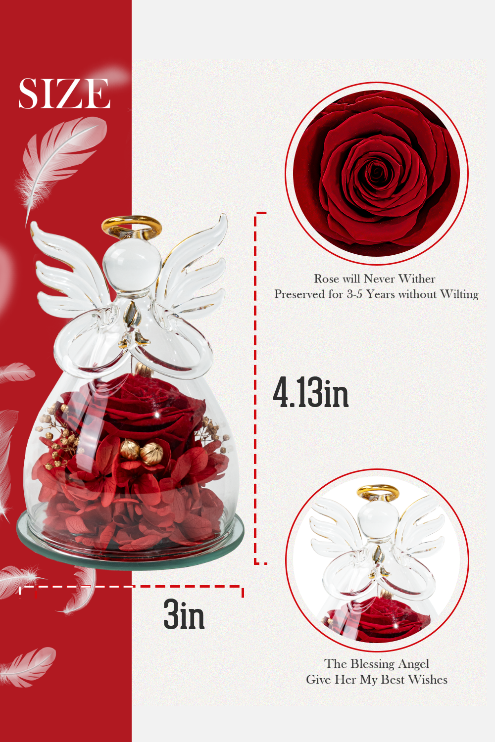 Glass Covered Angel Rose (Small)