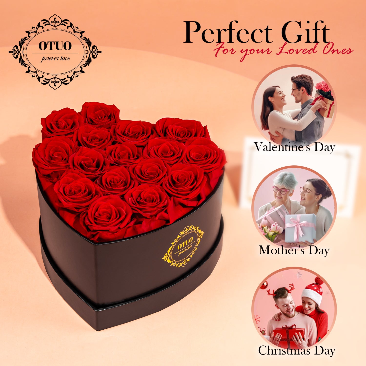 OTUO  Preserved Roses in Heart-Shaped Box